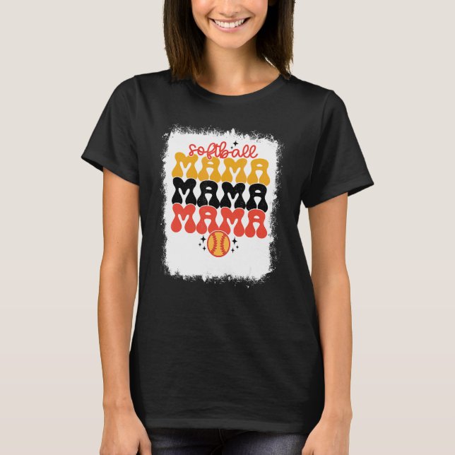 Bleached Softball Mama Retro Softball Mum  Mothers T-Shirt (Front)