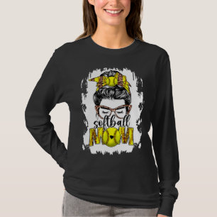 Bleached Softball Mom Game Day Messy Bun Leopard P T-Shirt