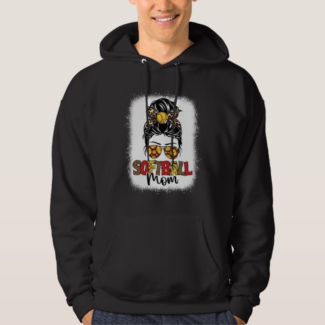 Bleached Softball Mom Leopard Messy Bun Mothers Da Hoodie (Front)