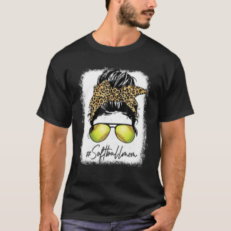 Bleached Softball Mom Life Leopard Messy Bun Game T-Shirt
