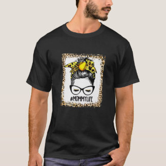 Bleached Softball Mommy Messy Bun Game Day Mothers T-Shirt