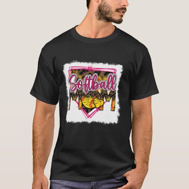 Bleached Softball Mum Leopard Funny Softball Mum M T-Shirt (Front)