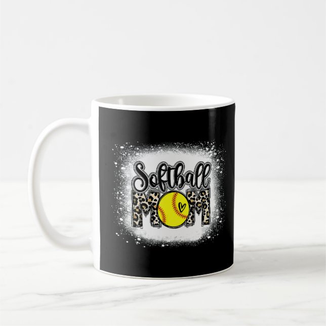 Bleached Softball Mum Leopard Print Softball Mum Coffee Mug (Left)