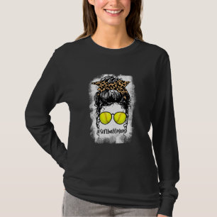 Bleached Softball Mum Life Leopard Messy Bun For W T-Shirt