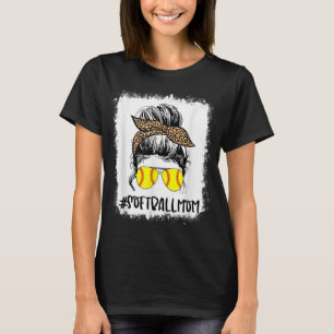 Bleached Softball Mum Life Leopard Messy Bun Game T-Shirt