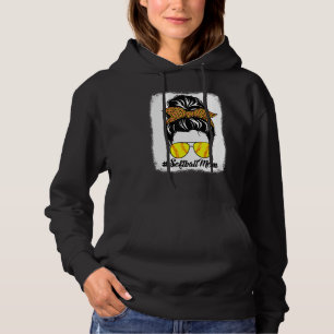Bleached Softball Mum Life Leopard Messy Bun Sport Hoodie