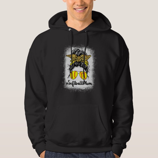 Bleached Softball Mum Life With Leopard And Messy  Hoodie (Front)