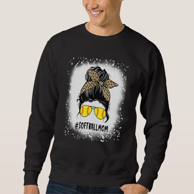 Bleached Softball Mum Life With Leopard And Messy  Sweatshirt (Front)