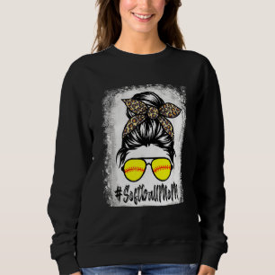 Bleached Softball Mum Life With Leopard And Messy  Sweatshirt