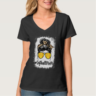 Bleached Softball Mum Life With Leopard And Messy T-Shirt