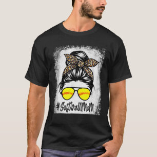Bleached Softball Mum Life With Leopard And Messy T-Shirt