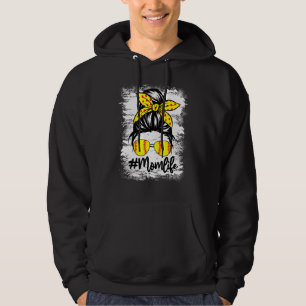 Bleached Softball Mum Life Women Messy Bun Mothers Hoodie