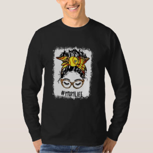 Bleached Softball Mum Messy Bun Game Day Mothers D T-Shirt