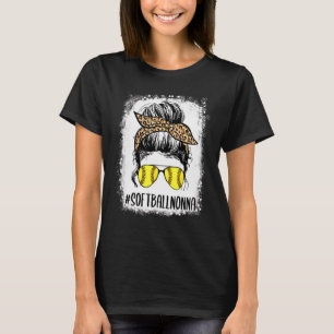 Bleached Softball Nonna Life Leopard Messy Bun Mot T-Shirt