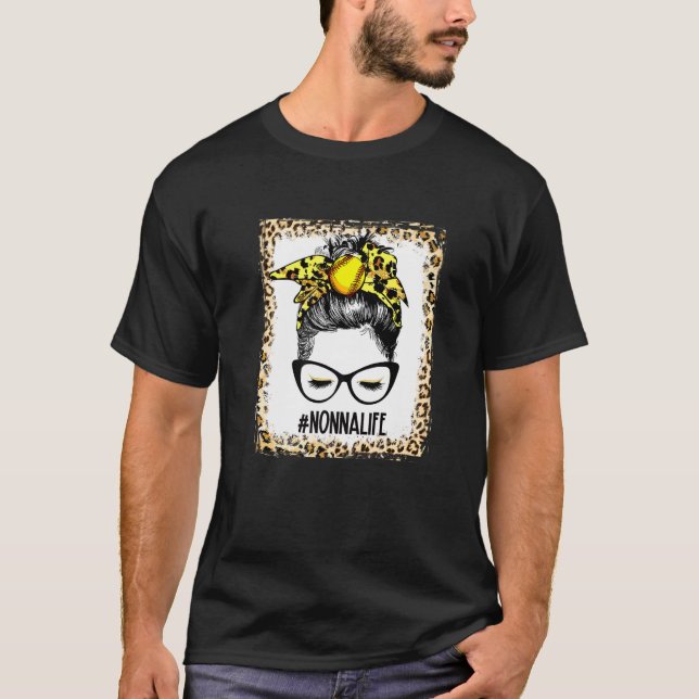 Bleached Softball Nonna Messy Bun Game Day Mothers T-Shirt (Front)