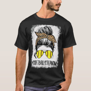 Bleached Softball Stepmom Life Leopard Messy Bun M T-Shirt
