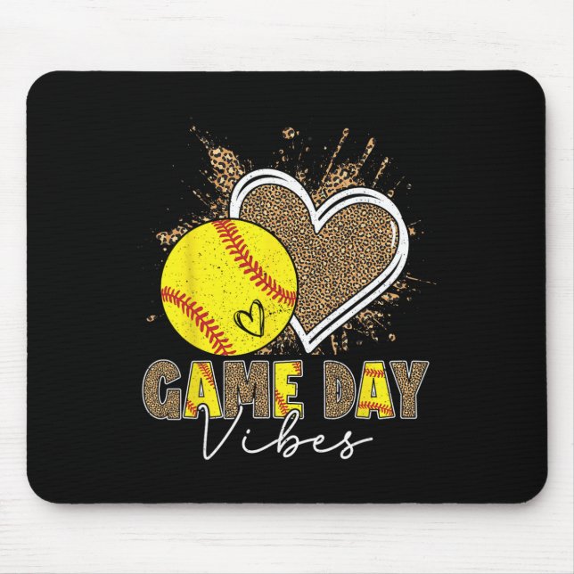 Bleached Softll Game Day Vibes Leopard Heart Headn Mouse Mat (Front)