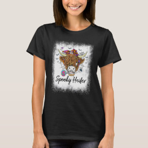 Bleached Spooky Heifer Spooky Vibes Cow Halloween T-Shirt