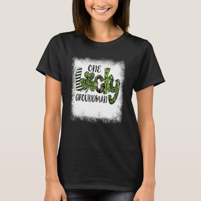 Bleached St Patricks Day Leopard One Lucky Groundm T-Shirt (Front)