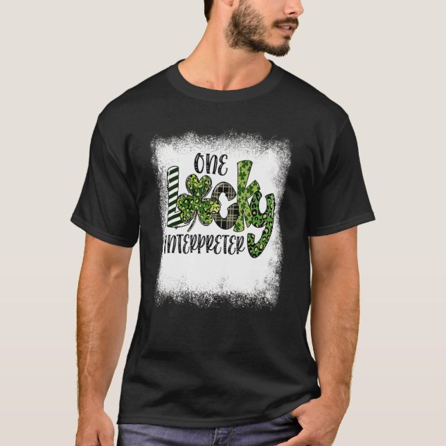 Bleached St Patricks Day Leopard One Lucky Interpr T-Shirt (Front)