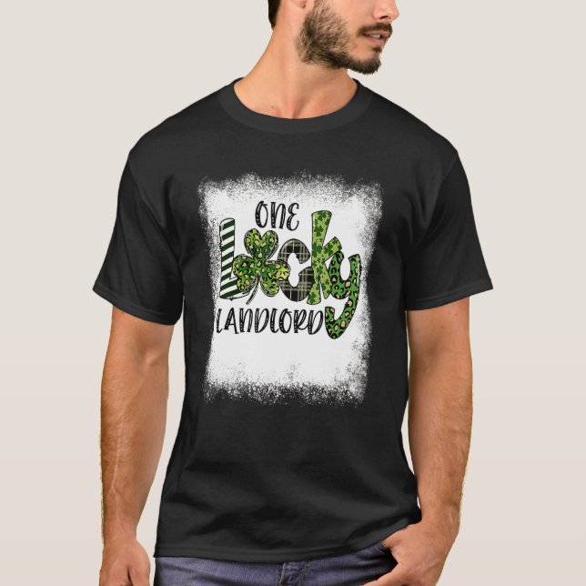 Bleached St Patricks Day Leopard One Lucky Landlor T-Shirt (Front)
