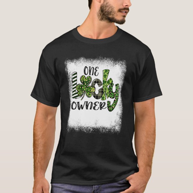 Bleached St Patricks Day Leopard One Lucky Owner T-Shirt (Front)