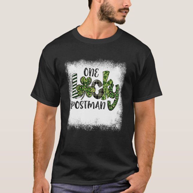 Bleached St Patricks Day Leopard One Lucky Postman T-Shirt (Front)
