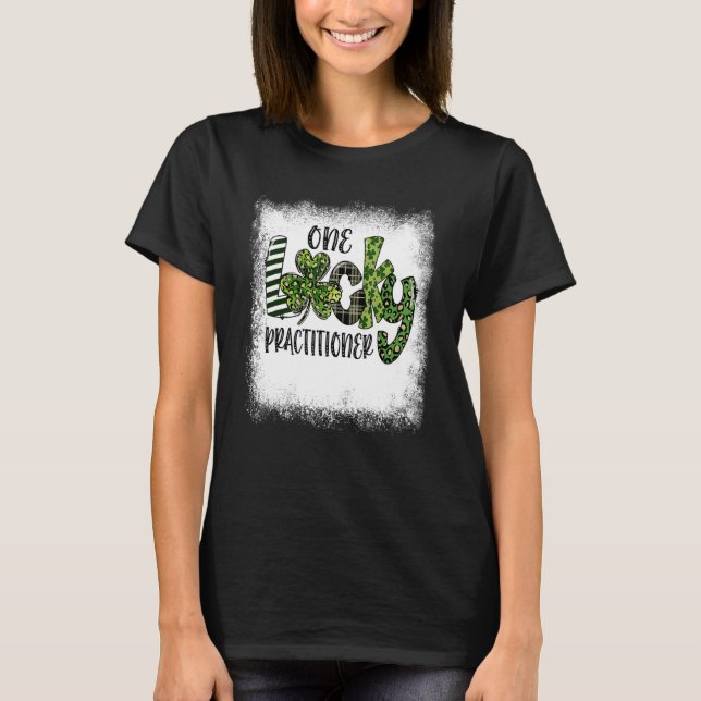 Bleached St Patricks Day Leopard One Lucky Practit T-Shirt (Front)
