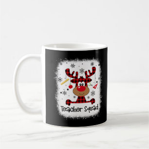 Bleached Teacher Squad Reindeer Red Plaid Christma Coffee Mug