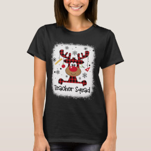 Bleached Teacher Squad Reindeer Red Plaid Christma T-Shirt