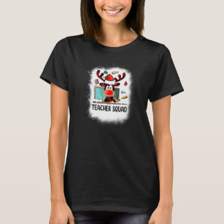 Bleached Teacher Squad Reindeer Red Plaid Christma T-Shirt