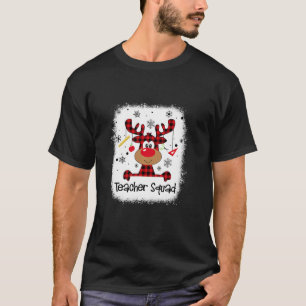 Bleached Teacher Squad Reindeer Red Plaid Christma T-Shirt