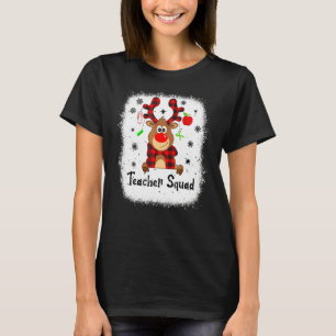 Bleached Teacher Squad Reindeer Red Plaid Christma T-Shirt