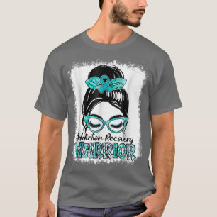 Bleached Teal Ribbon Messy Bun Addiction Recovery T-Shirt