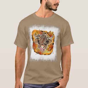 Bleached Thanksgiving Highland Cow Leopard Fall Co T-Shirt