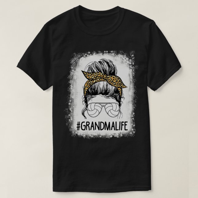 Bleached Volleyball Grandma Life Messy Bun Leopard T-Shirt (Design Front)