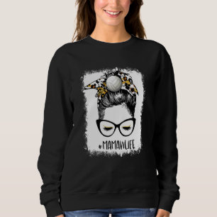 Bleached Volleyball Mamaw Life Leopard Messy Bun G Sweatshirt