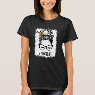 Bleached Volleyball Mom Life Leopard Messy Bun Gam T-Shirt