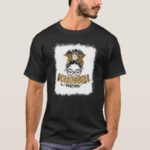 Bleached Volleyball Mum Leopard Messy Bun Mum Moth T-Shirt