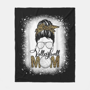 Bleached Volleyball Mum Life Leopard Messy Bun Gam Fleece Blanket