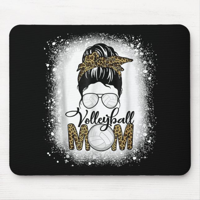 Bleached Volleyball Mum Life Leopard Messy Bun Gam Mouse Mat (Front)