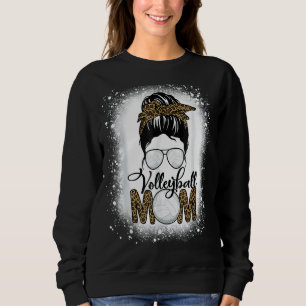 Bleached Volleyball Mum Life Leopard Messy Bun Gam Sweatshirt