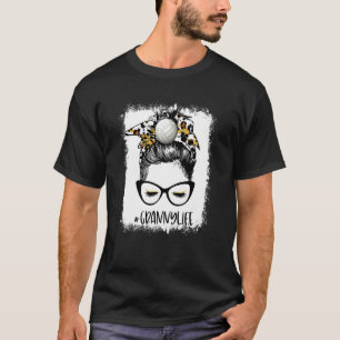 Bleached Volleyball Mum Life Leopard Messy Bun Gam T-Shirt
