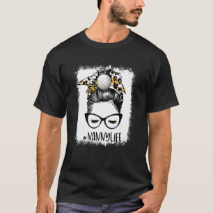 Bleached Volleyball Nanny Life Leopard Messy Bun G T-Shirt