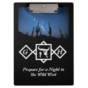 Bleached Whit Bull Skull Silhouette Monogram Photo Clipboard