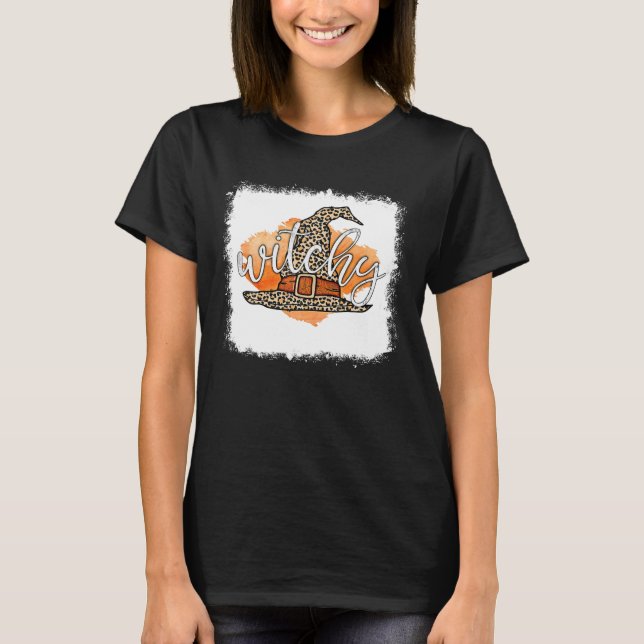 Bleached Witchy Leopard Witch Hat Basic Witch T-Shirt (Front)