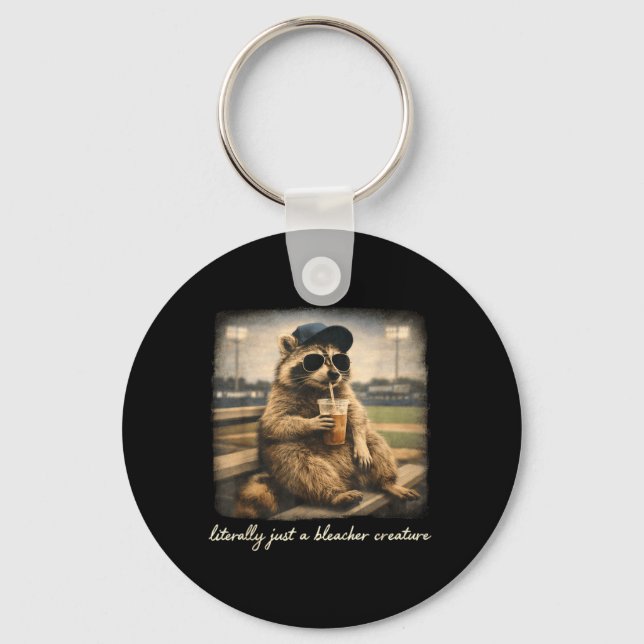 Bleacher Creature Racoon Ballfield Baseball Key Ring (Front)