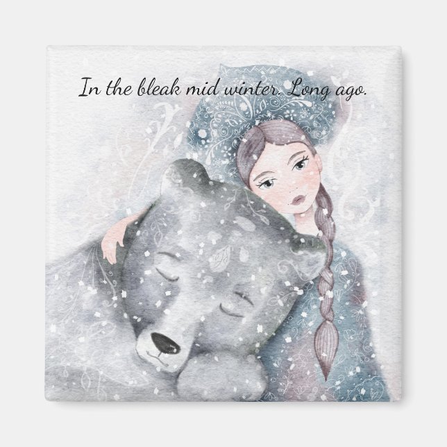 Bleak Mid Winter Bear Snow Princess Watercolor Magnet (Front)