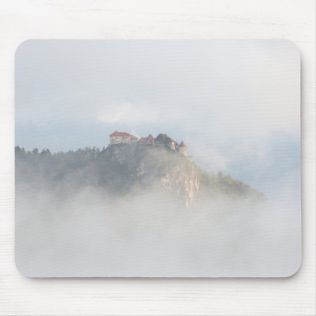 Bled castle surrounded by clouds mouse mat (Front)