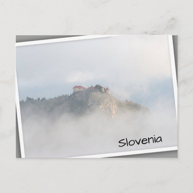 Bled castle surrounded by clouds postcard (Front)